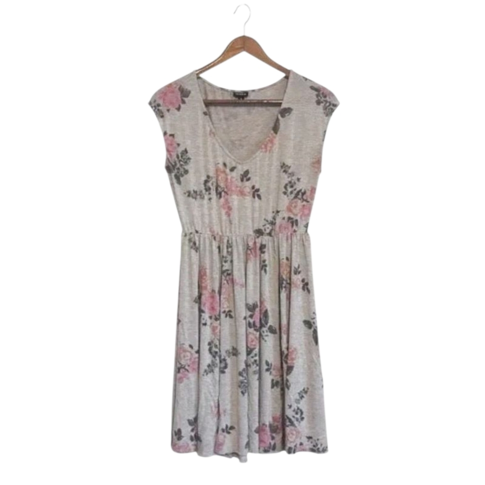ISO Torrid Gray and Pink Floral Midi Dress Size 1 Or 2 - Picture 6 of 6